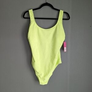 NWT. Ninety-Nine ribbed swimsuit. One piece swimsuit. Chartreuse swimsuit. Large